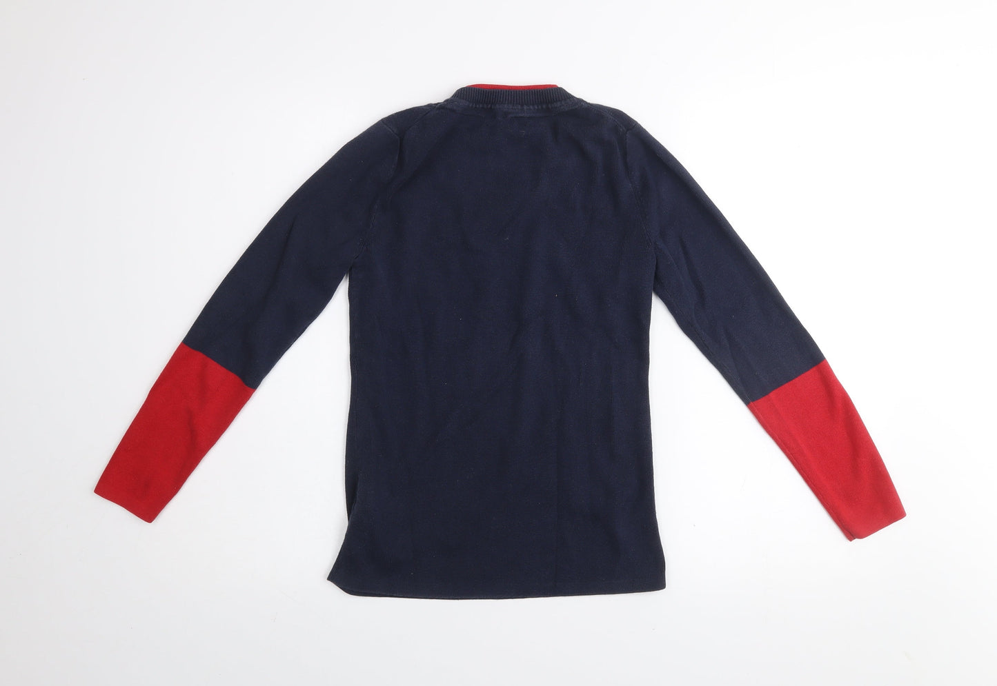 Tommy Hilfiger Womens Blue Red Crew Neck Cotton Jumper Size S