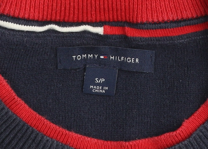 Tommy Hilfiger Womens Blue Red Crew Neck Cotton Jumper Size S
