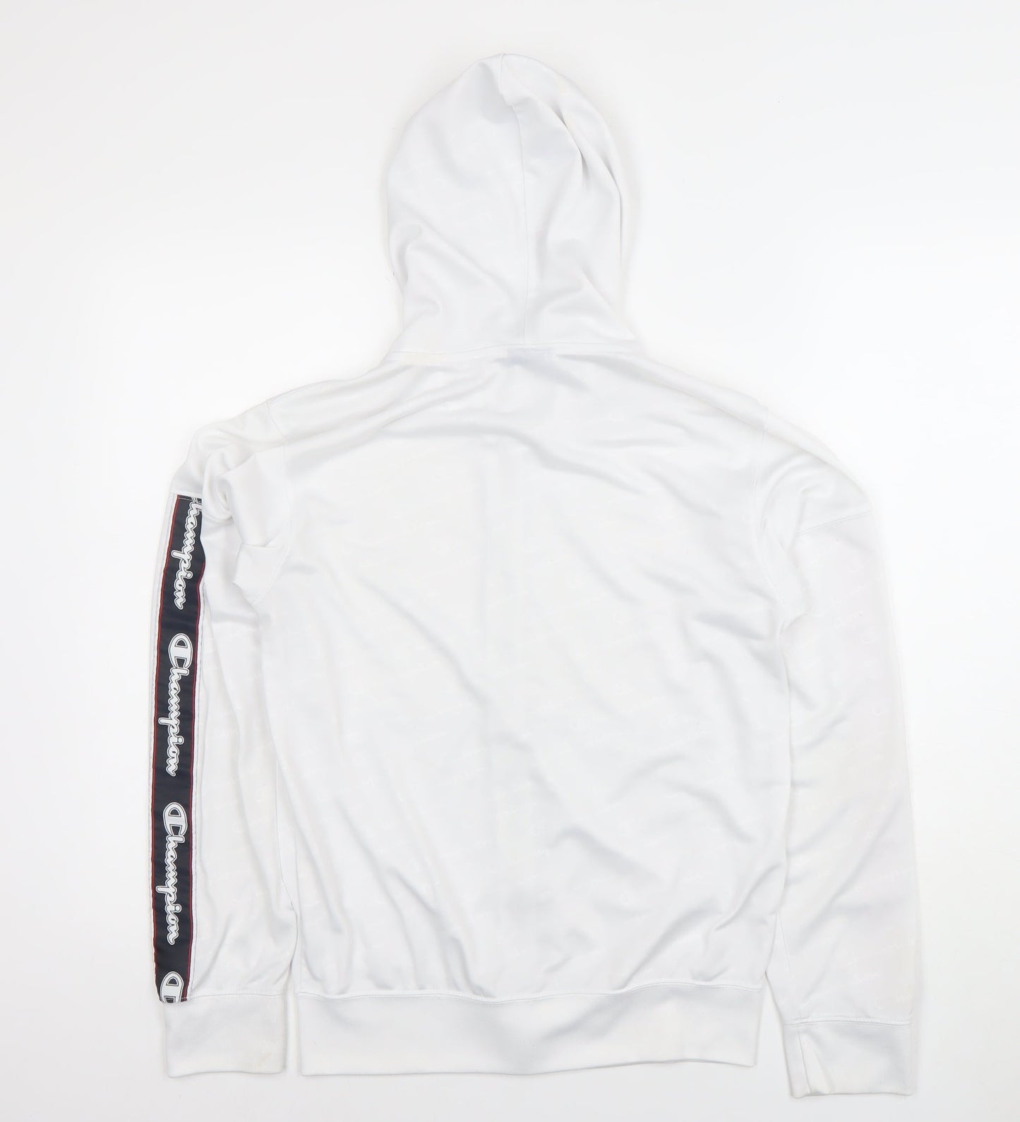 Champion Men White Full Zip Hoodie S Logo Sports Polyester