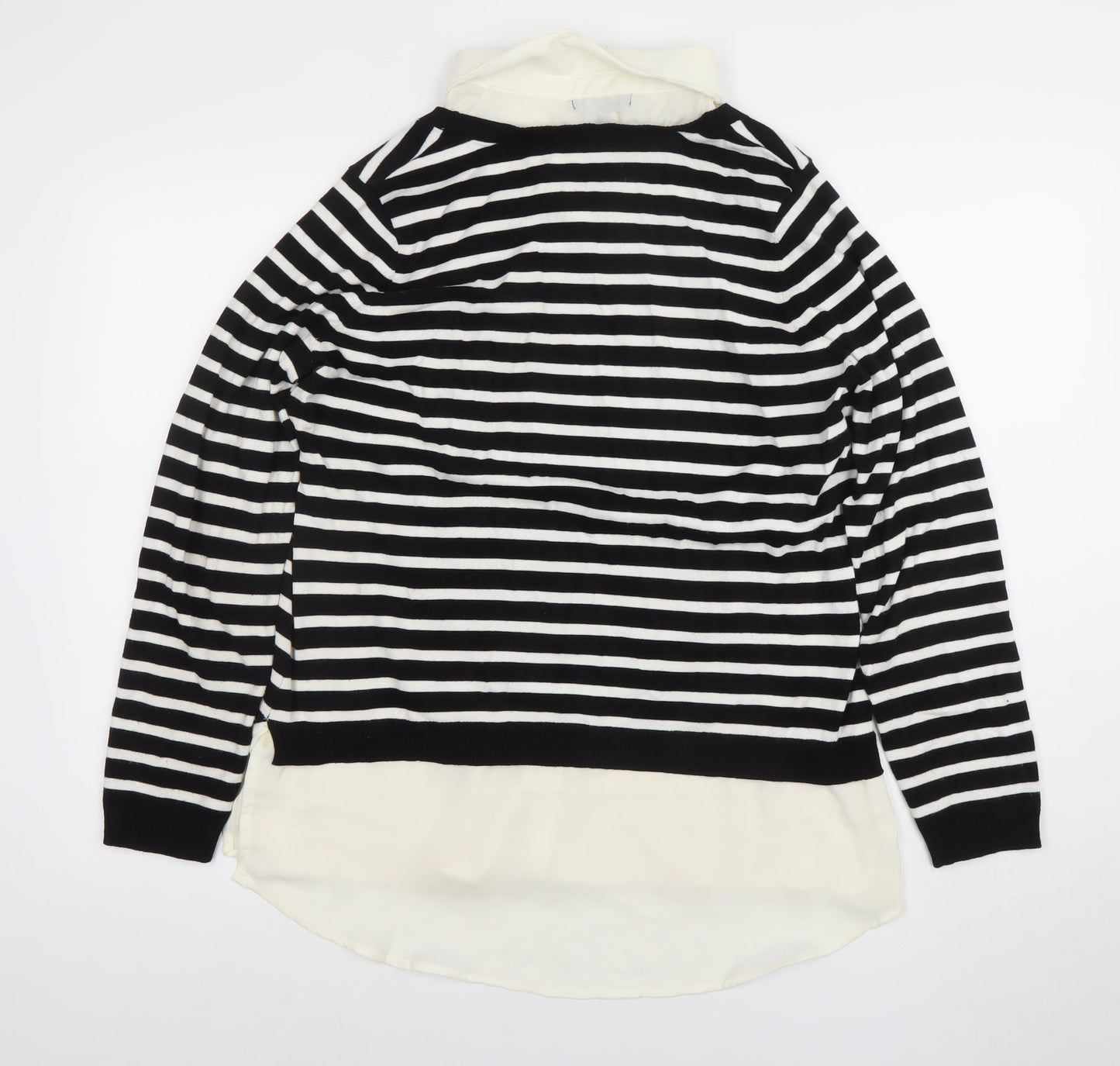 Adrianna Papell Women’s Black Striped Collared Long Sleeve Jumper L