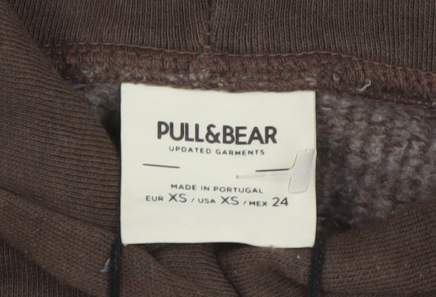 Pull & Bear Women Brown XS Pullover Hoodie No Hurry Vibes Graphic Print