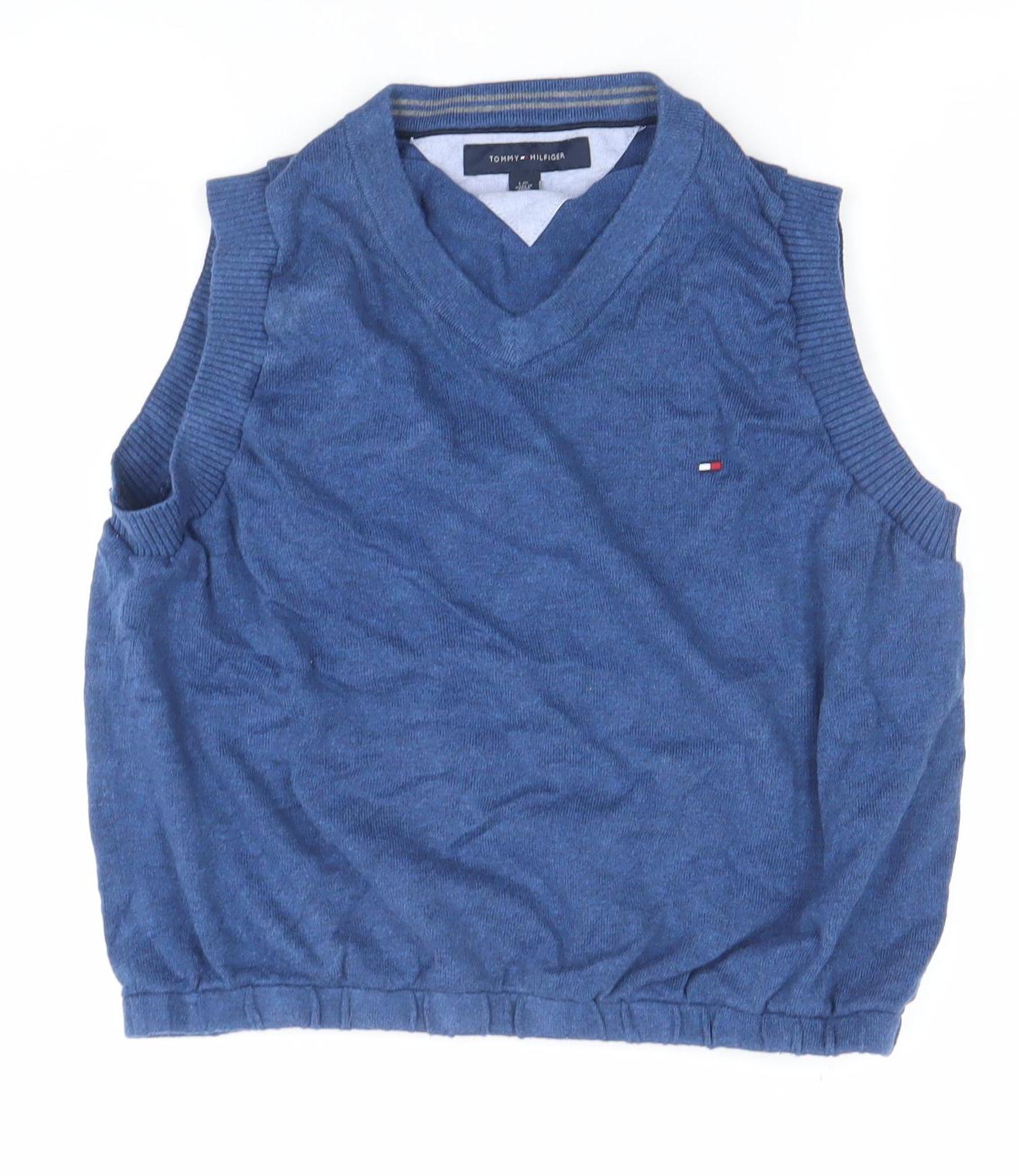 Tommy Hilfiger Women's Blue V-Neck Cotton Sleeveless Jumper Vest L