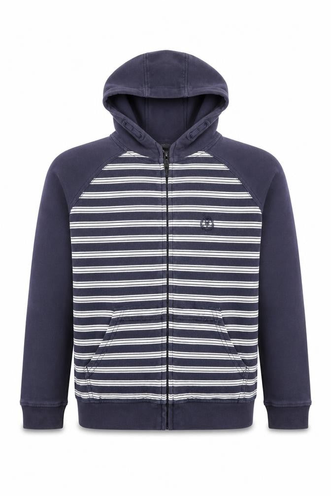 Henri Lloyd Boys Navy Blue Full Zip Hoodie 12-13 Years Striped Cotton Blend