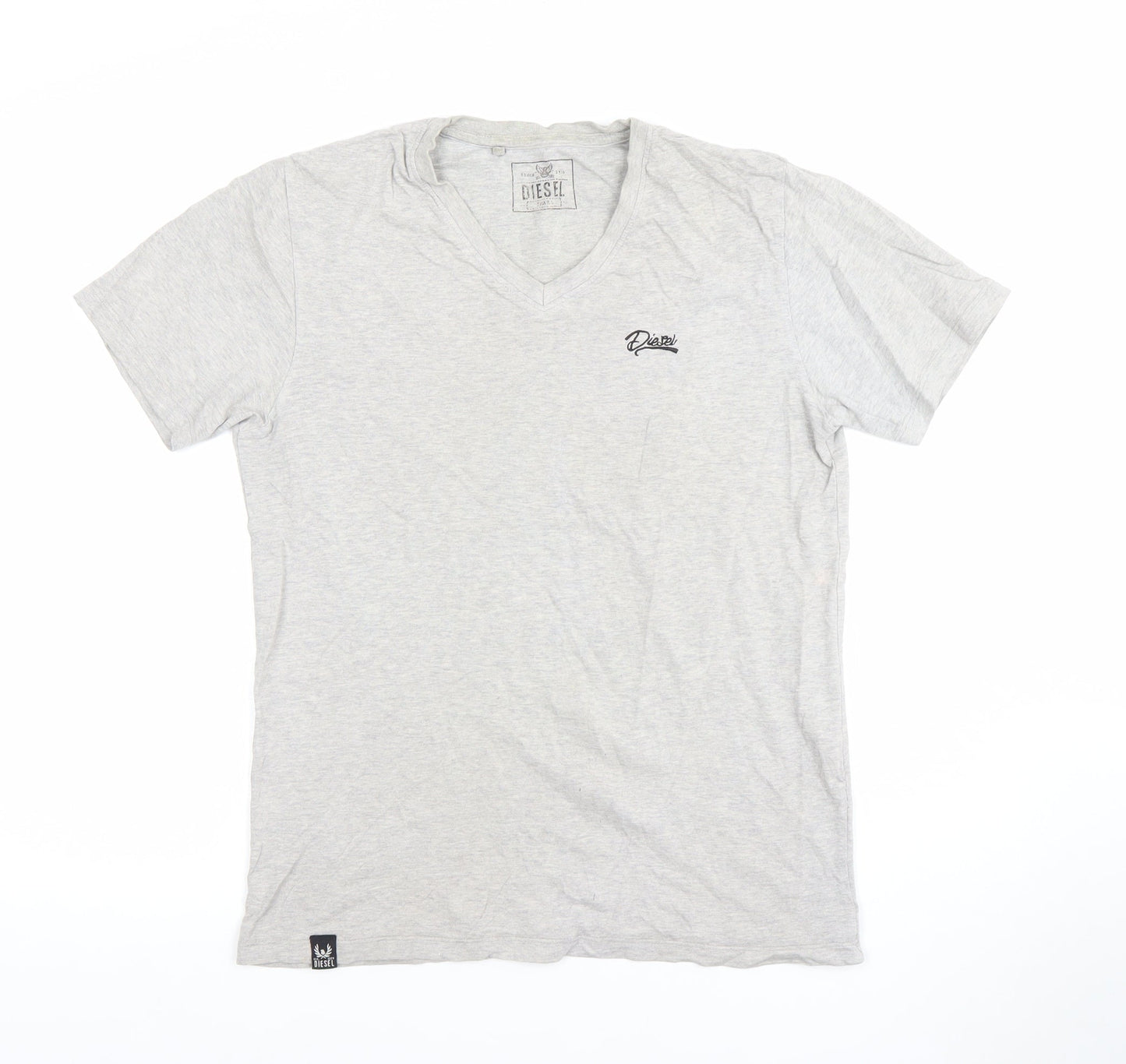 Diesel Men's Grey V-Neck Cotton T-Shirt Small