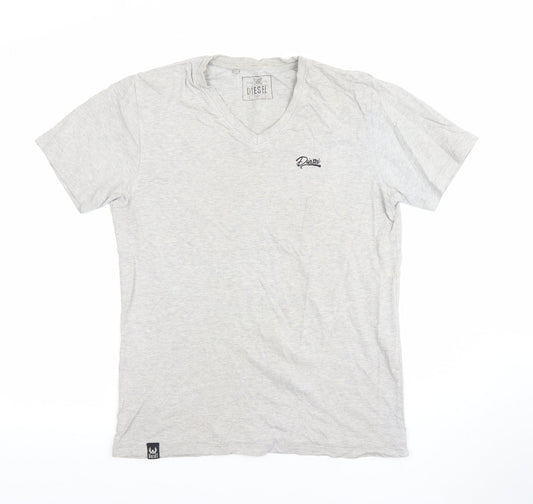 Diesel Men's Grey V-Neck Cotton T-Shirt Small