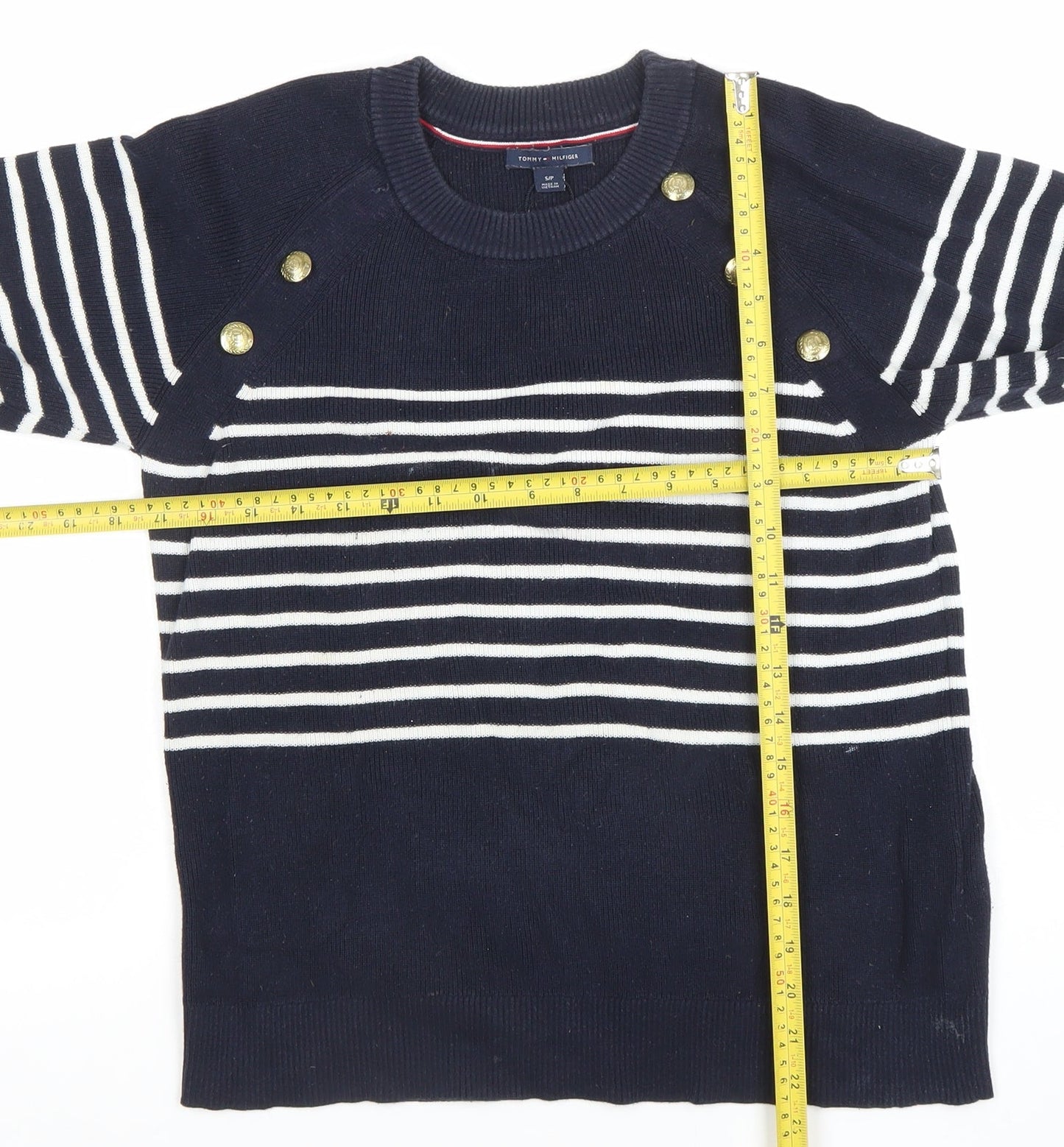 Tommy Hilfiger Women's Blue Striped Cotton Jumper Size S