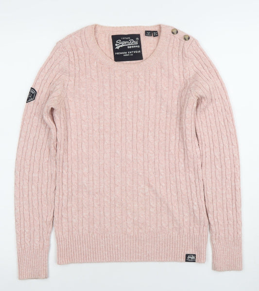 Superdry Women's Pink Cable-Knit Crew Neck Jumper Size 10