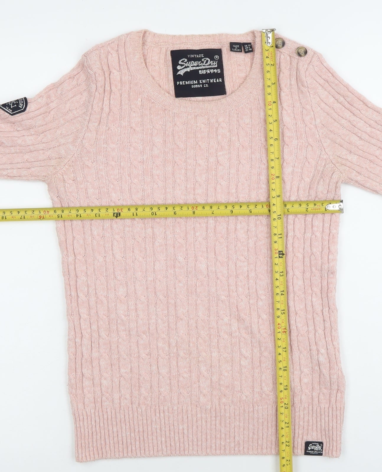 Superdry Women's Pink Cable-Knit Crew Neck Jumper Size 10