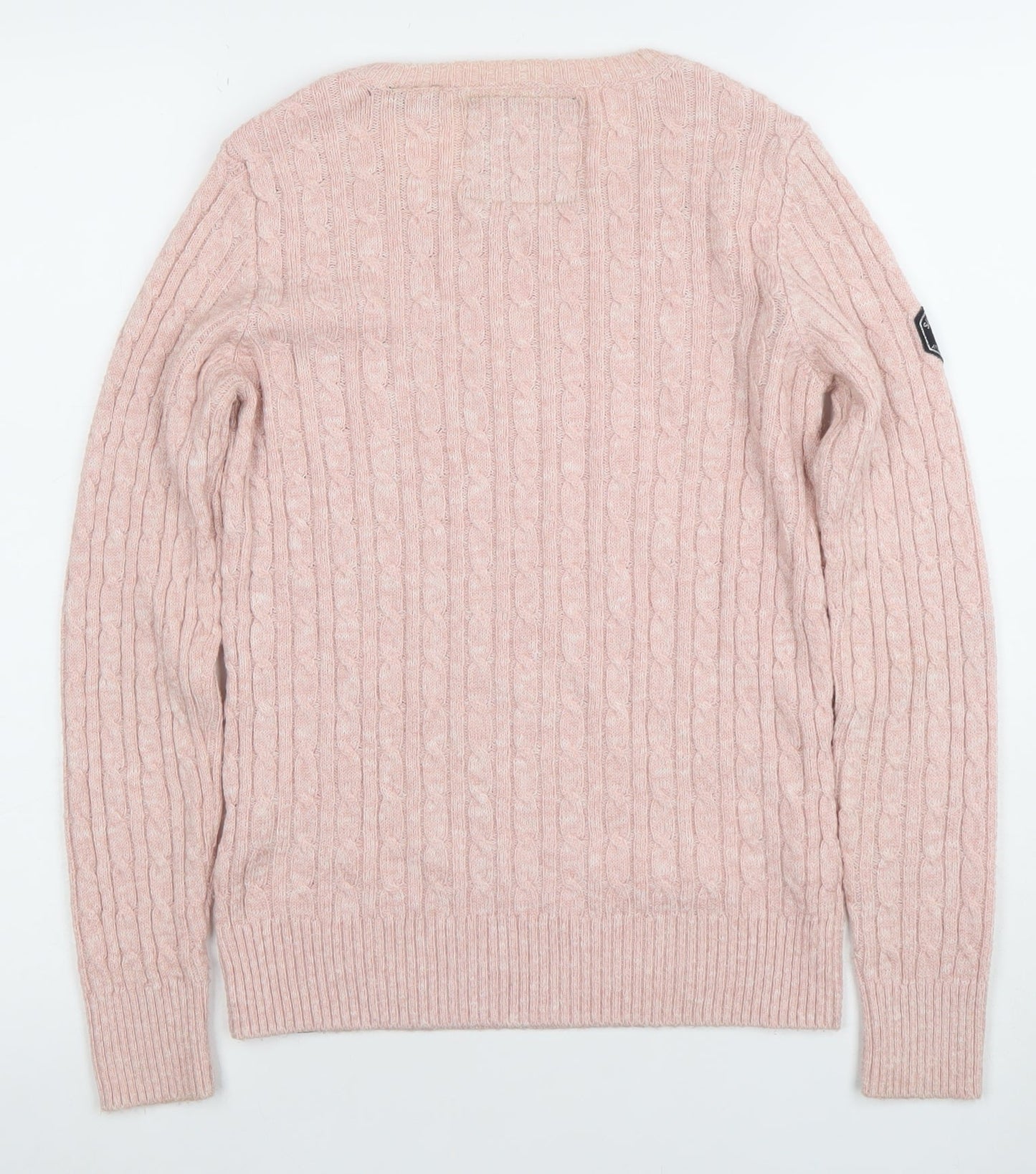 Superdry Women's Pink Cable-Knit Crew Neck Jumper Size 10