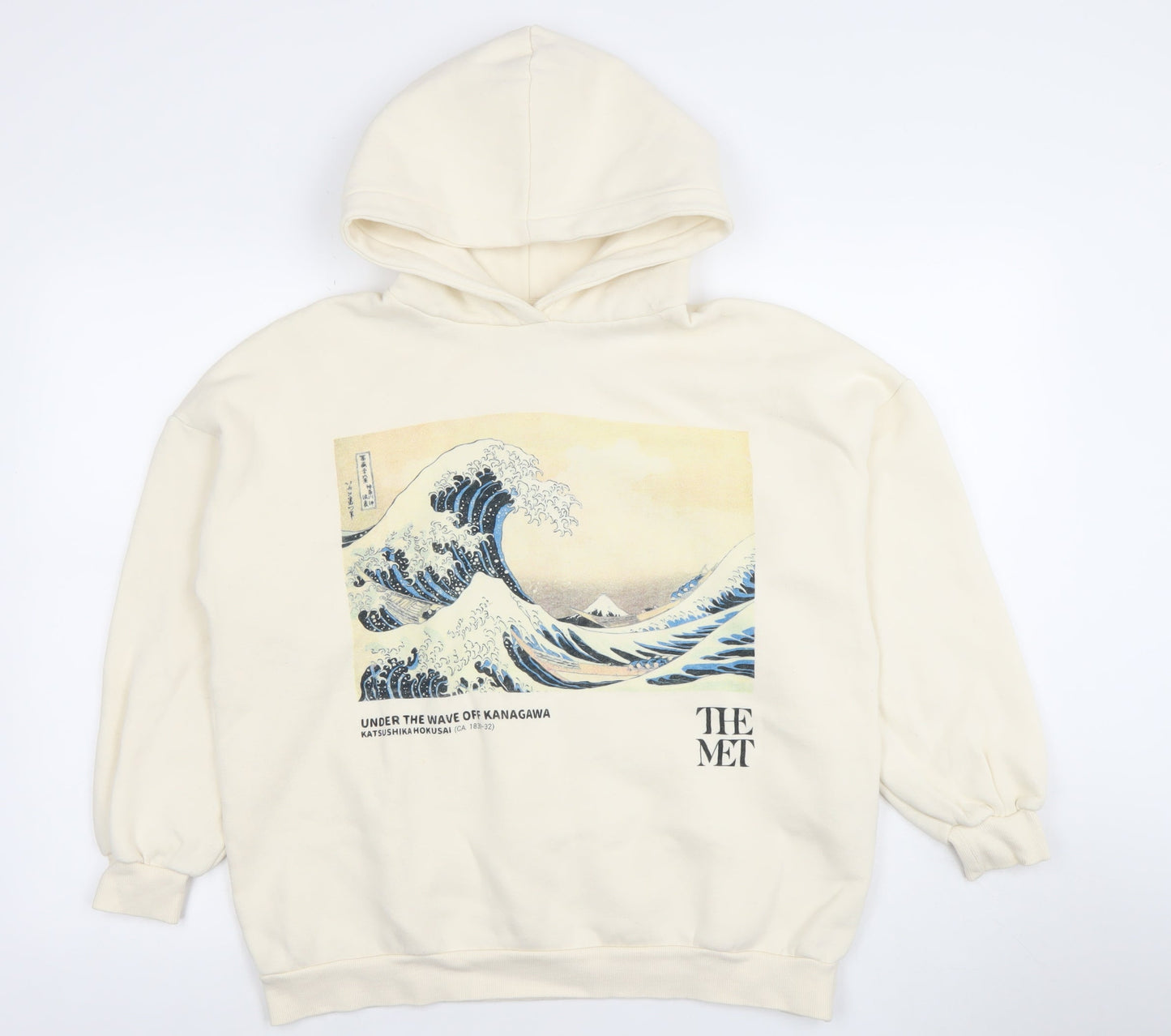 Pull & Bear Women Ivory Hoodie The Met Wave Print Size S