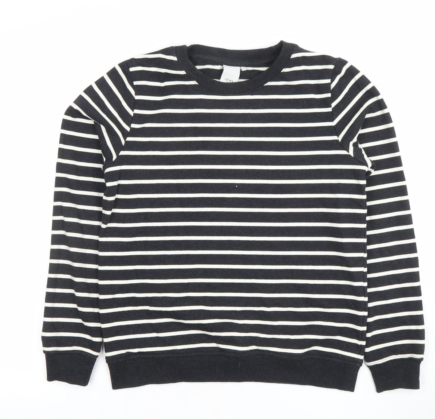 ICHI Womens Black White Striped Cotton Blend Pullover Sweatshirt Size S