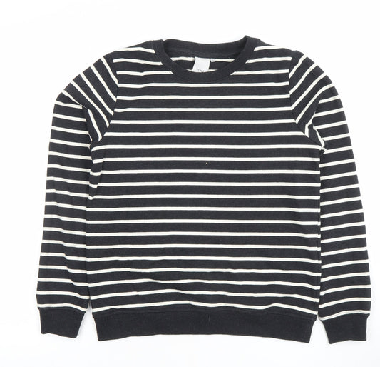 ICHI Womens Black White Striped Cotton Blend Pullover Sweatshirt Size S