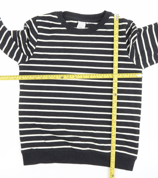 ICHI Womens Black White Striped Cotton Blend Pullover Sweatshirt Size S