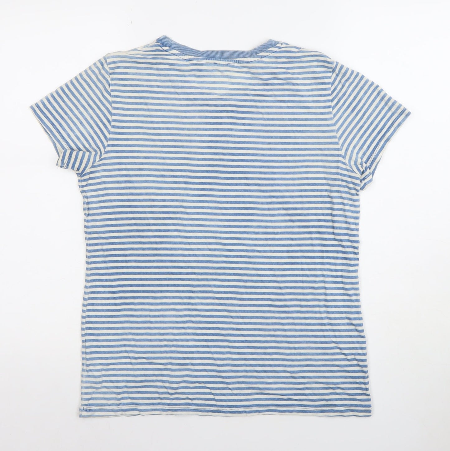 Levi's Women Blue Striped Cotton Crew Neck Short Sleeve T-Shirt S