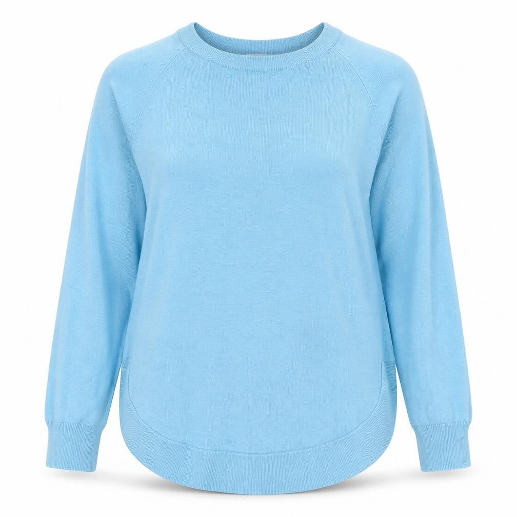 Front view of Gallery Women Blue Crew Neck Lightweight Long Sleeve jumper, size S