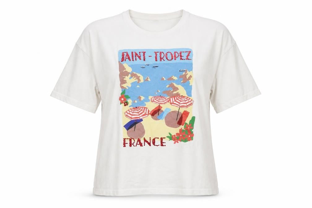 Savida Women's White Graphic Saint-Tropez T-Shirt Small