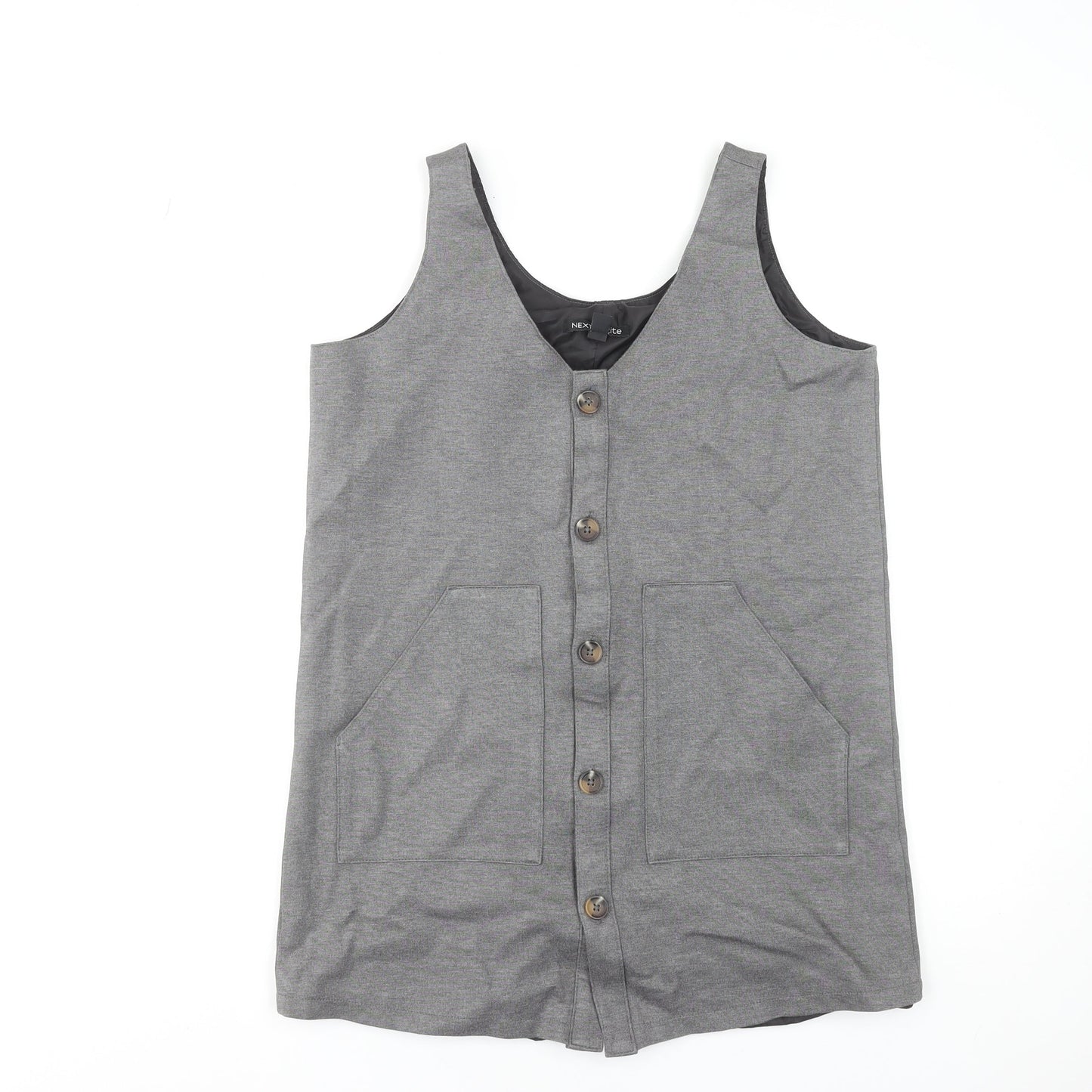 NEXT Women Grey Petite Size 14 Pinafore Button Work Dress