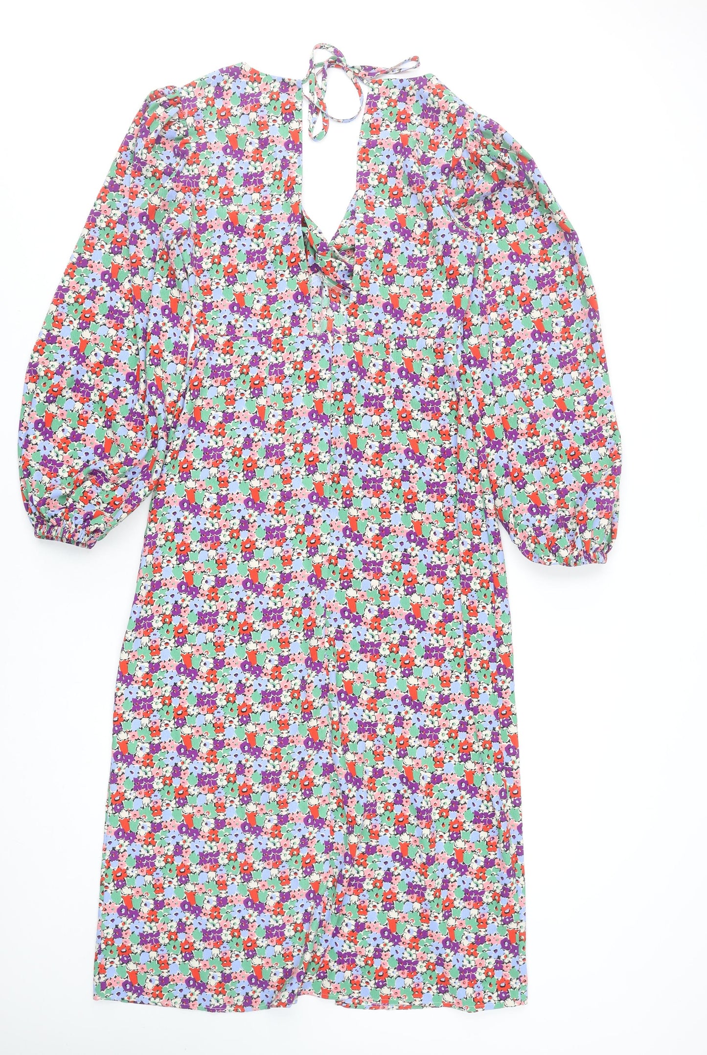 Topshop Women’s Multicoloured Floral Fit & Flare V-Neck Dress Size 10