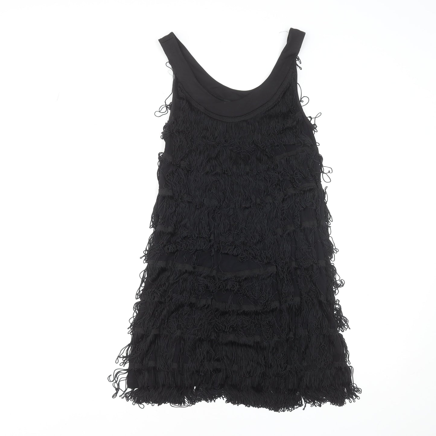 H&M Women’s Black Sleeveless Fringe Shift Dress Size S