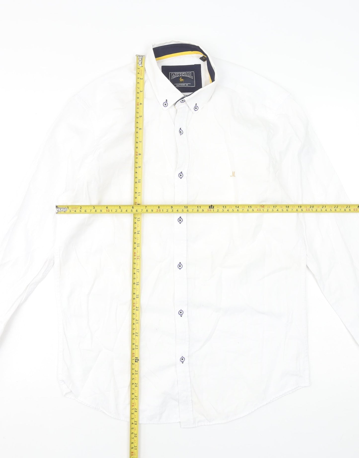 Mineral Men's White Regular Fit Long Sleeve Button-Down Formal Shirt M