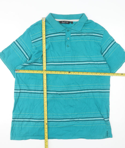 Golf Co Men's Blue Striped Cotton Polo Shirt Size L