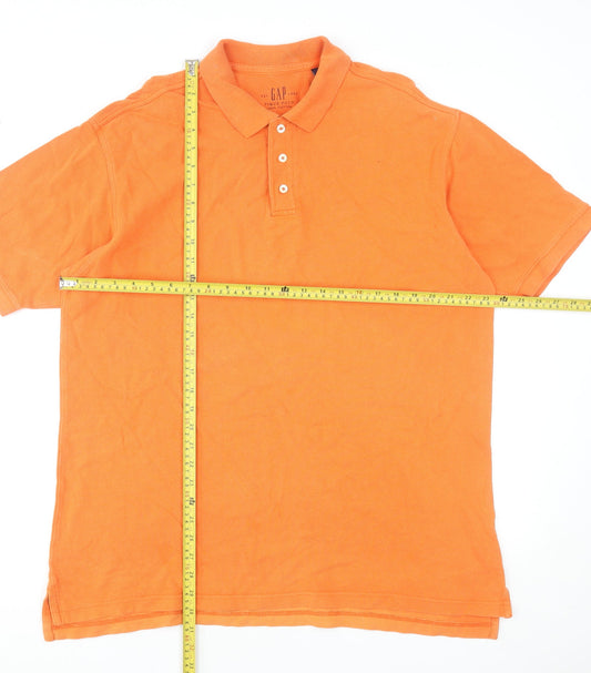 GAP Men's Orange Cotton Short Sleeve Pique Polo Shirt Size L