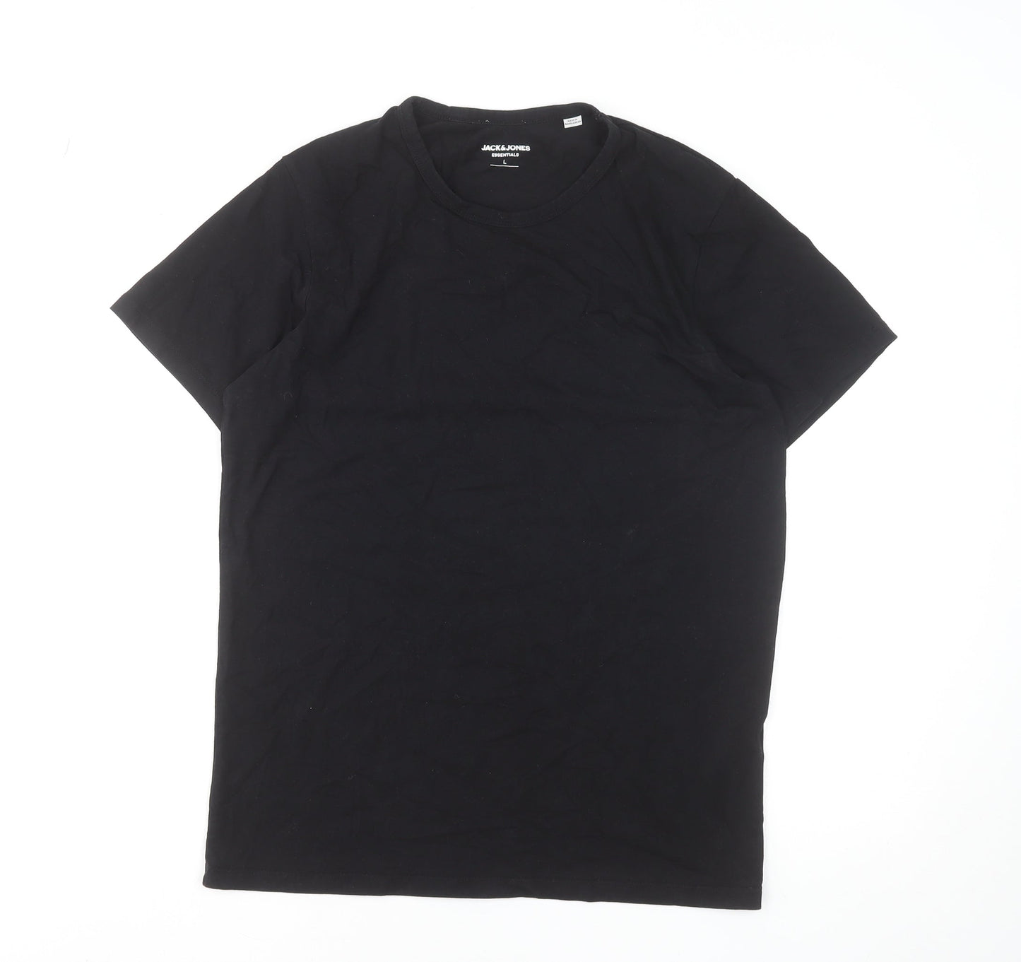 Jack & Jones Men’s Black Cotton Elastane Crew Neck T-Shirt L