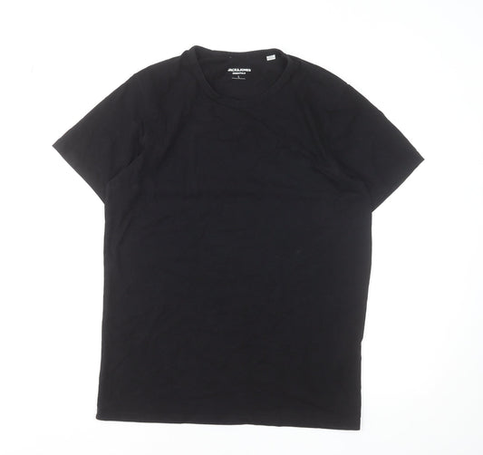 Jack & Jones Men’s Black Cotton Elastane Crew Neck T-Shirt L
