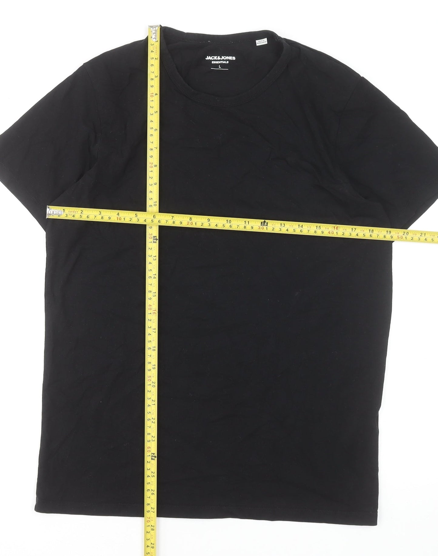 Jack & Jones Men’s Black Cotton Elastane Crew Neck T-Shirt L