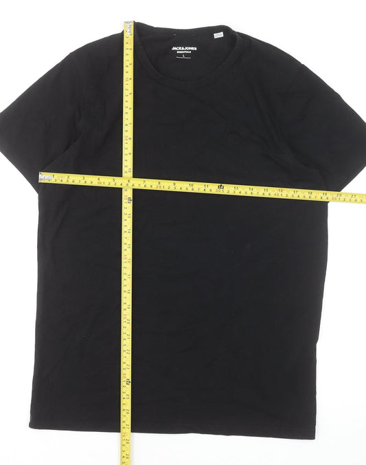 Jack & Jones Men’s Black Cotton Elastane Crew Neck T-Shirt L