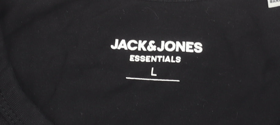 Jack & Jones Men’s Black Cotton Elastane Crew Neck T-Shirt L