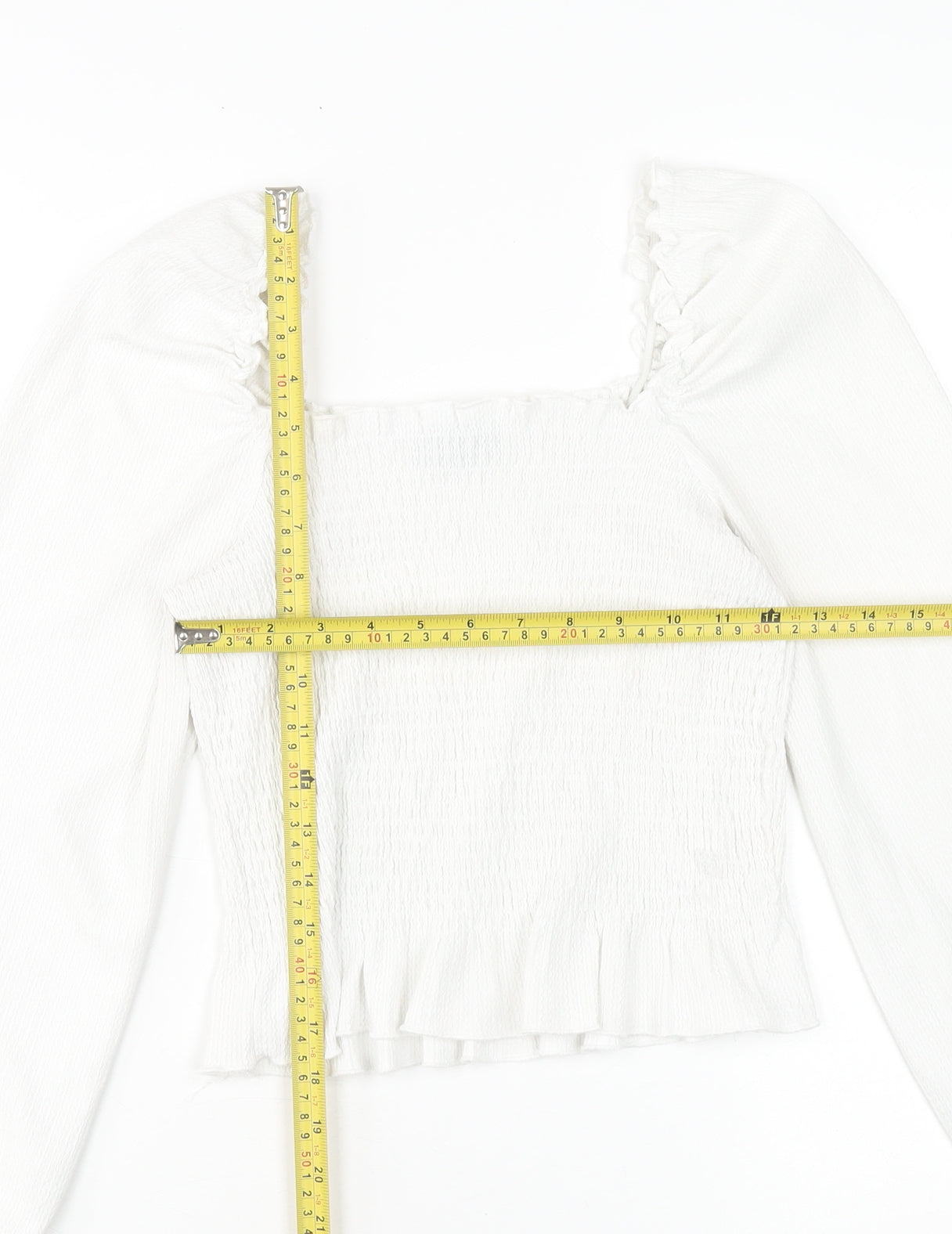 New Look Womens White Square Neck Ruffle Long Sleeve Blouse Size 10