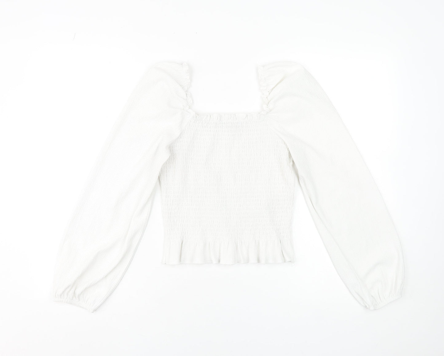 New Look Womens White Square Neck Ruffle Long Sleeve Blouse Size 10