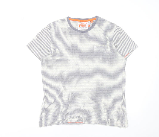 Superdry Men's Grey Striped Cotton Crew Neck T-Shirt XL