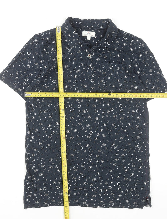 Next Men's Blue Floral Cotton Short Sleeve Polo Shirt Size S