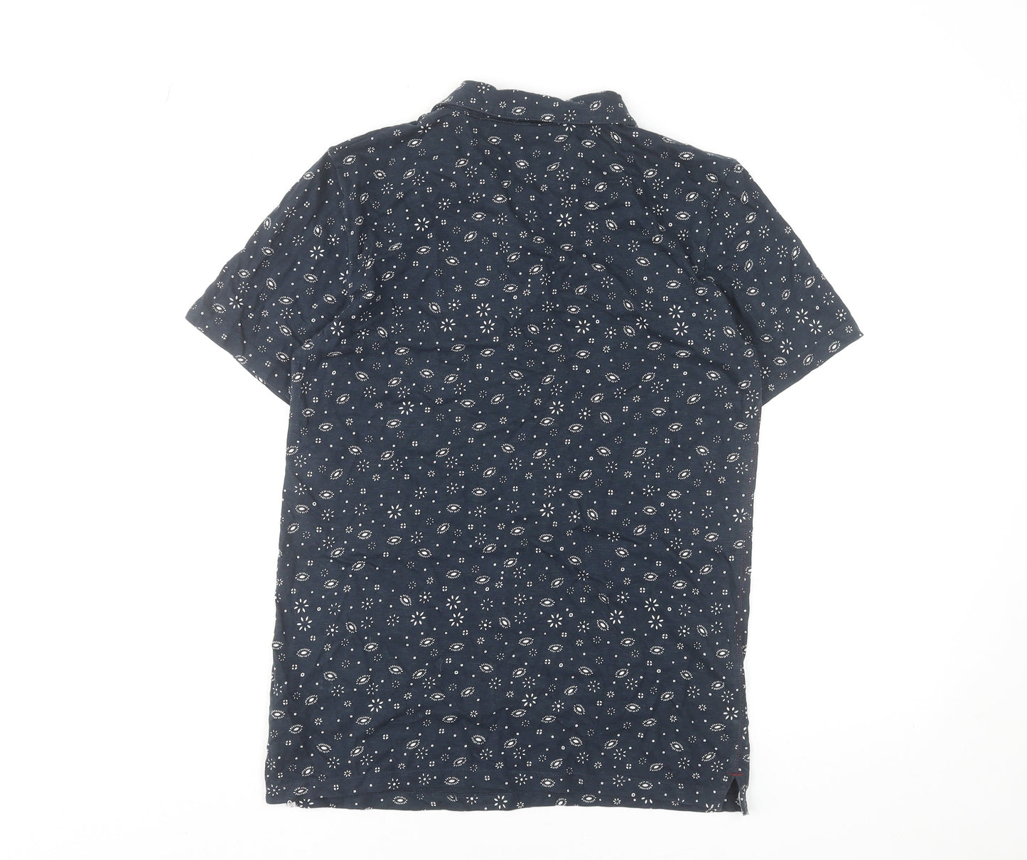 Next Men's Blue Floral Cotton Short Sleeve Polo Shirt Size S