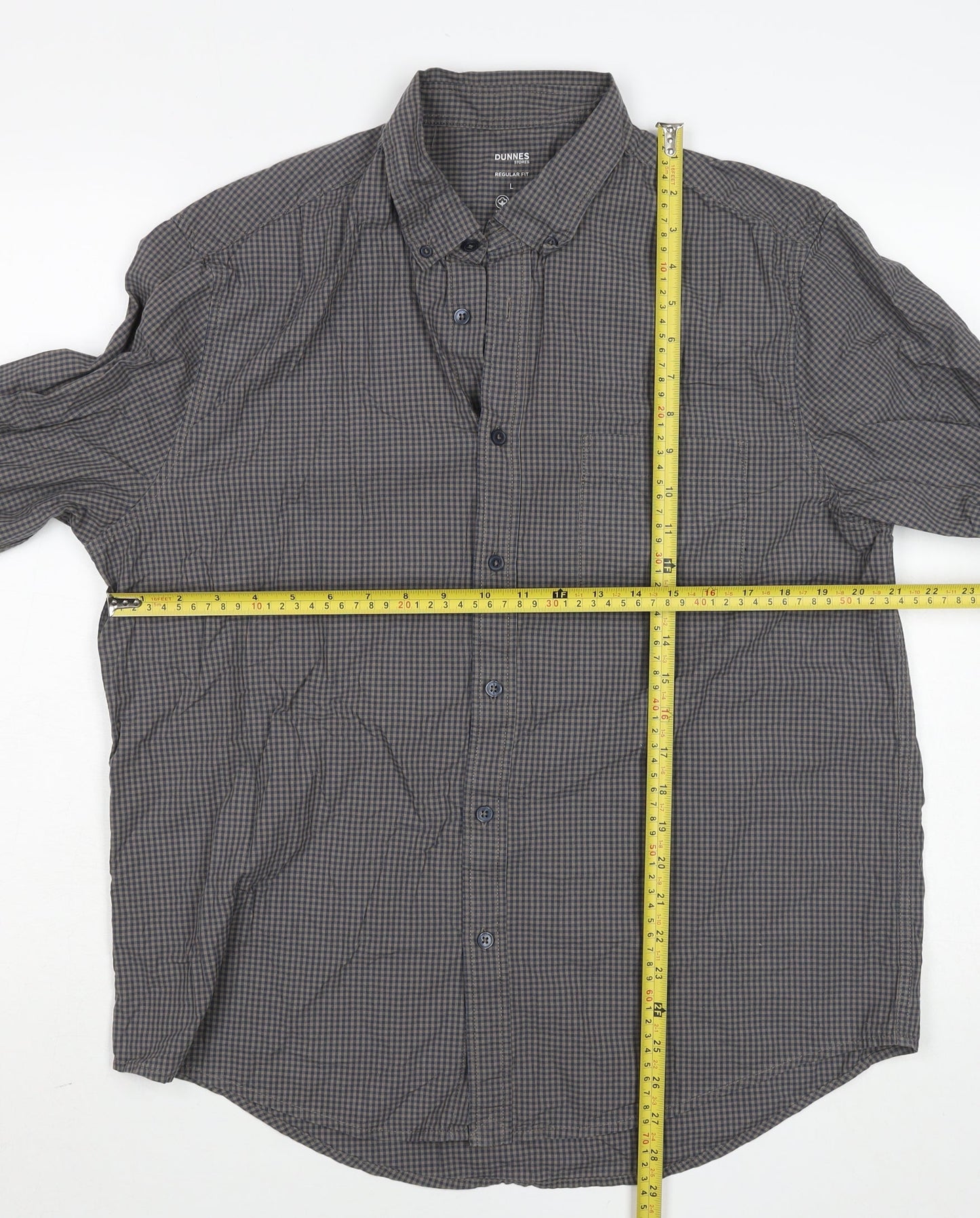 Dunnes Stores Men's Brown Check Long Sleeve Cotton Button-Up Shirt L Regular Fit