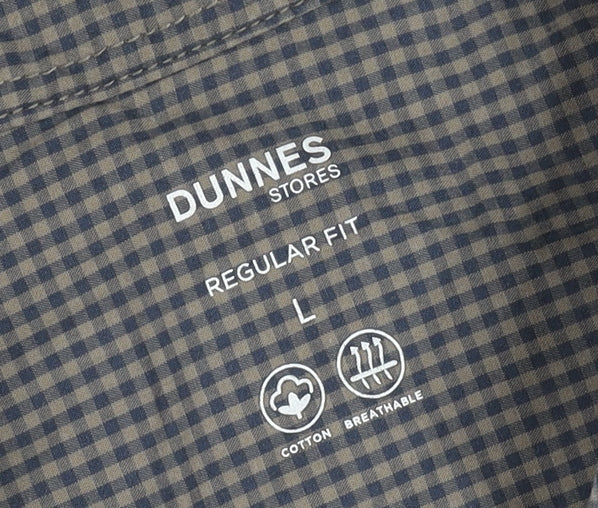 Dunnes Stores Men's Brown Check Long Sleeve Cotton Button-Up Shirt L Regular Fit