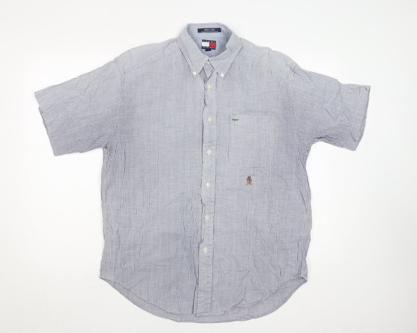 Tommy Hilfiger Men's Blue Check Short Sleeve Button-Up Shirt Size M