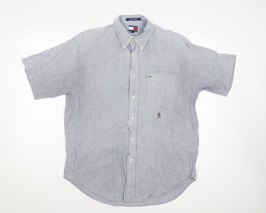 Tommy Hilfiger Men's Blue Check Short Sleeve Button-Up Shirt Size M