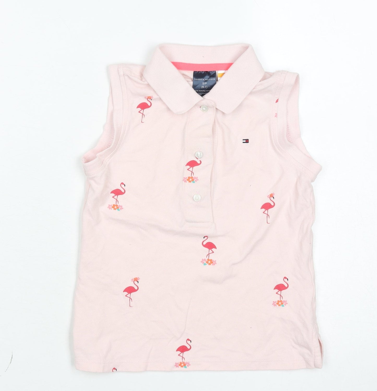 Tommy Hilfiger Girls Pink Flamingo Sleeveless Polo Shirt 6-7 Years