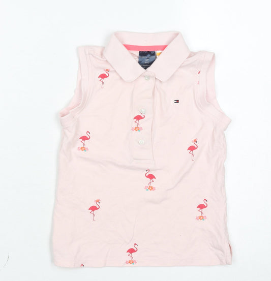 Tommy Hilfiger Girls Pink Flamingo Sleeveless Polo Shirt 6-7 Years