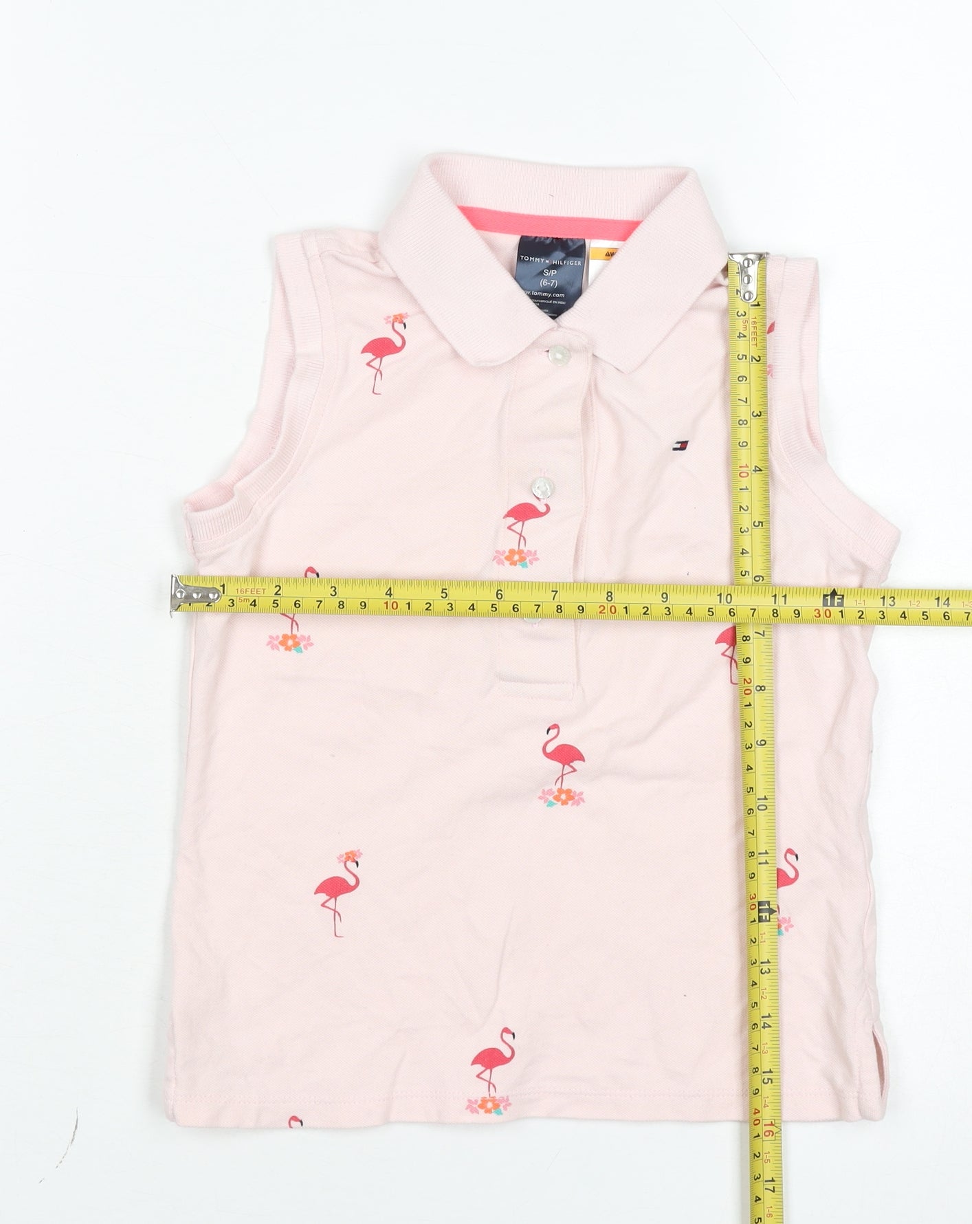 Tommy Hilfiger Girls Pink Flamingo Sleeveless Polo Shirt 6-7 Years