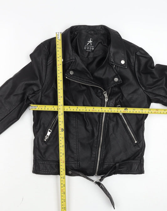 Atmosphere Women Black Faux Leather Biker Jacket Size 4 Belted Zip