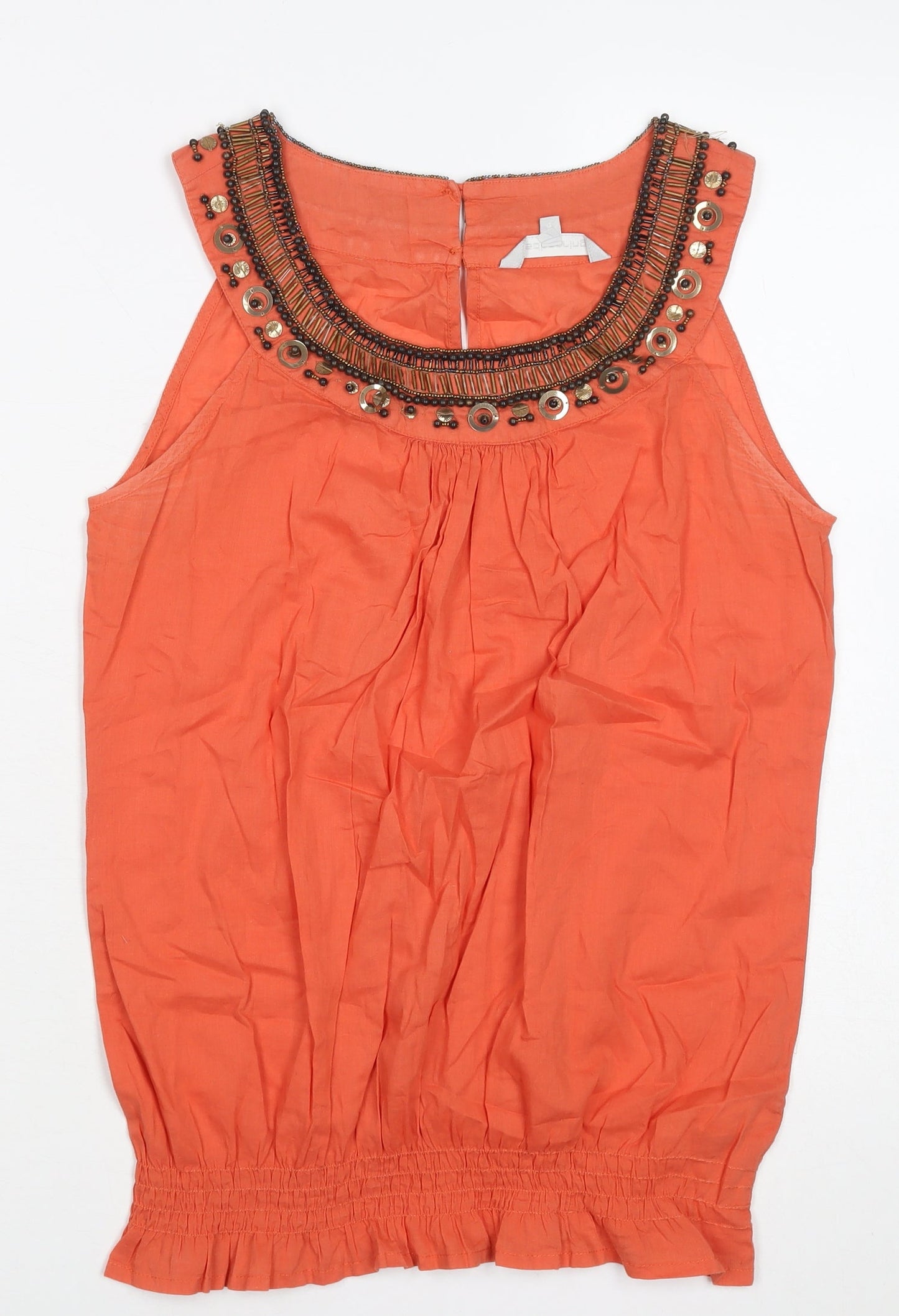 Red Herring Women's Orange Beaded Sleeveless Cotton Blouse Size 18