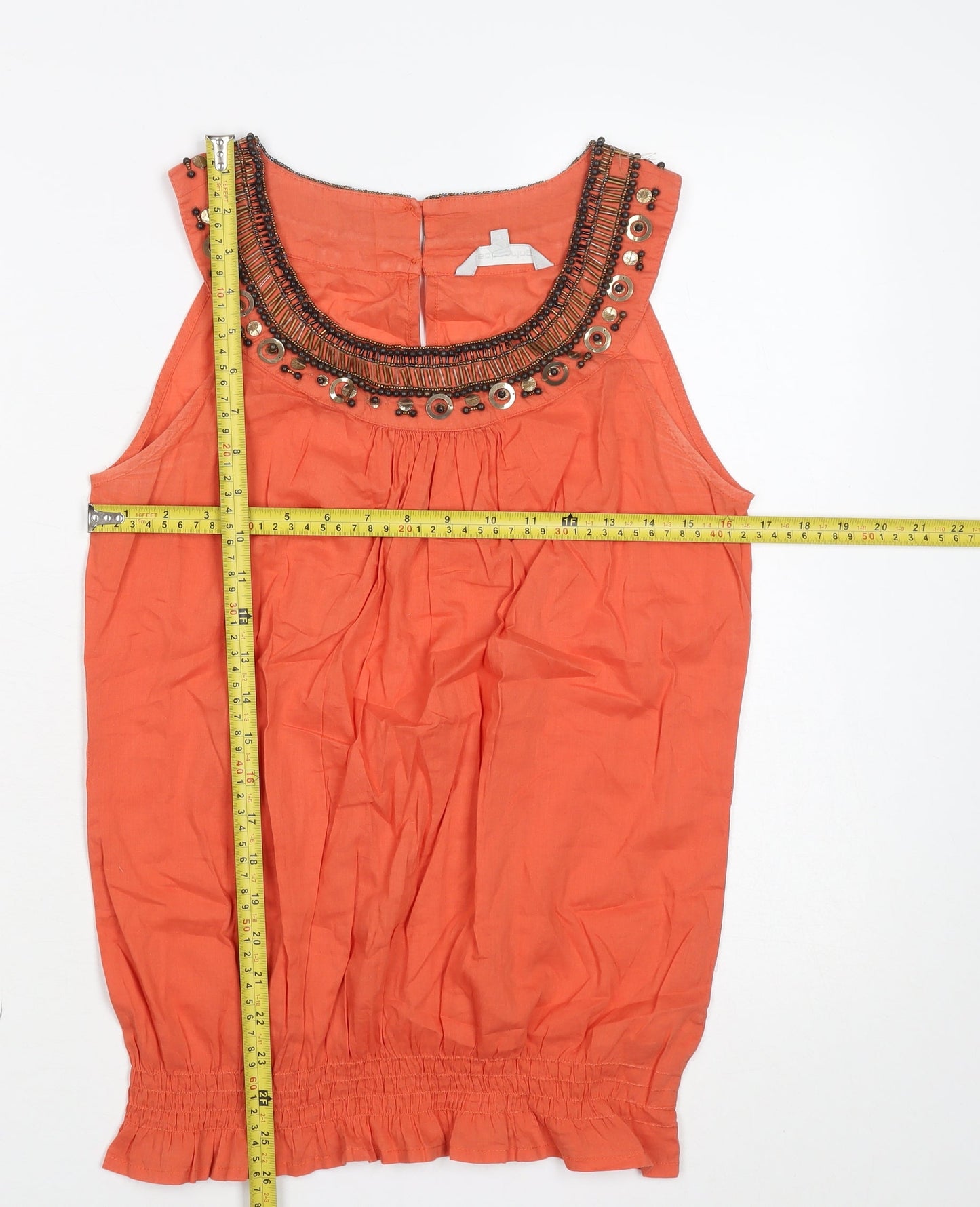 Red Herring Women's Orange Beaded Sleeveless Cotton Blouse Size 18
