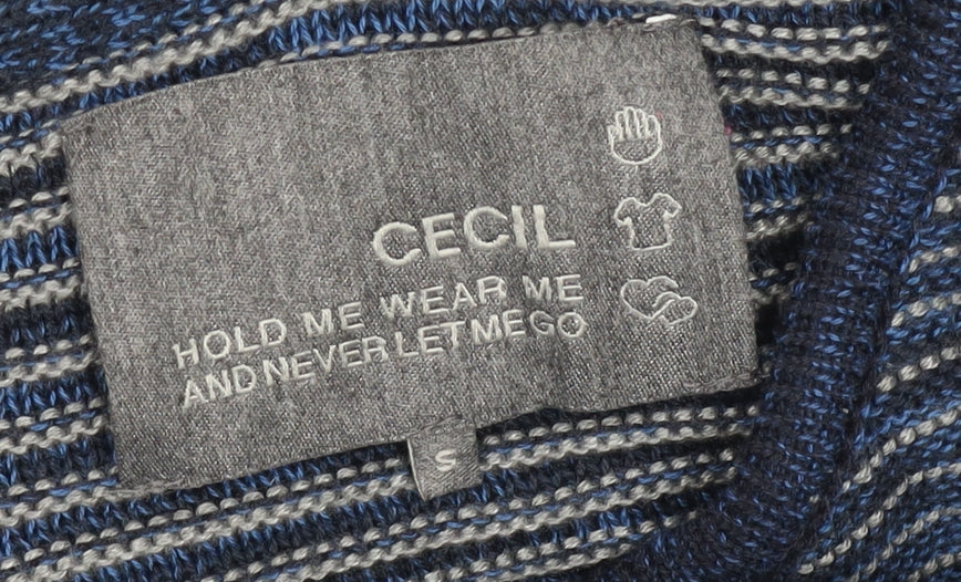 Cecil Women's Blue Striped Hooded Pullover Jumper Size S