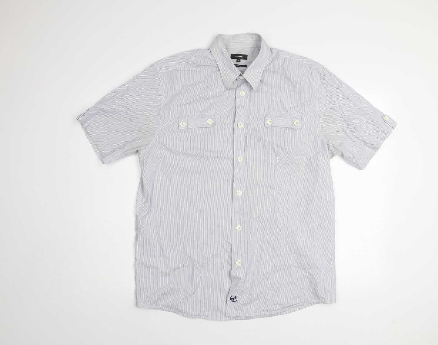 Peter Werth Men's Blue Striped Short Sleeve Button-Up Shirt L