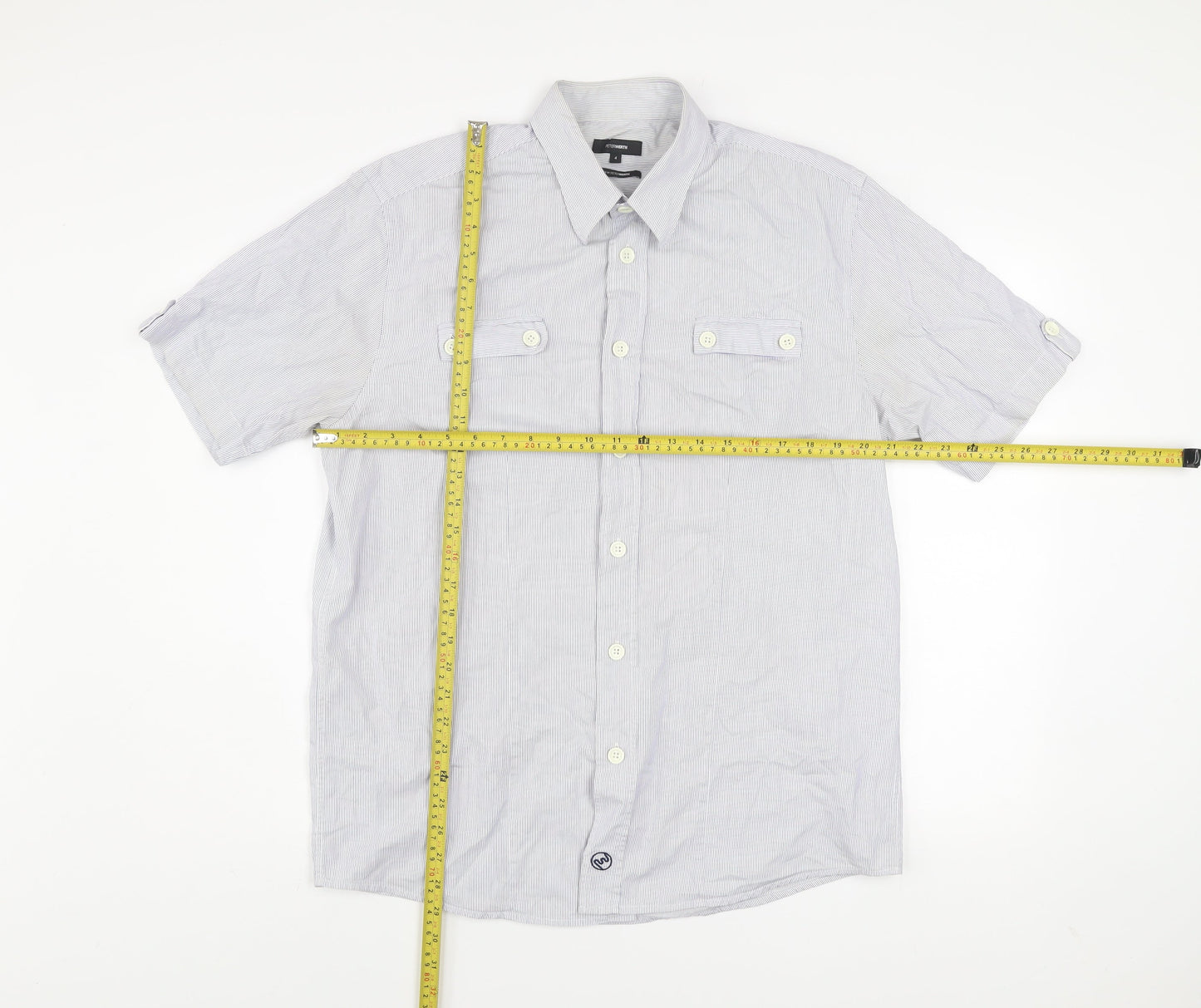 Peter Werth Men's Blue Striped Short Sleeve Button-Up Shirt L