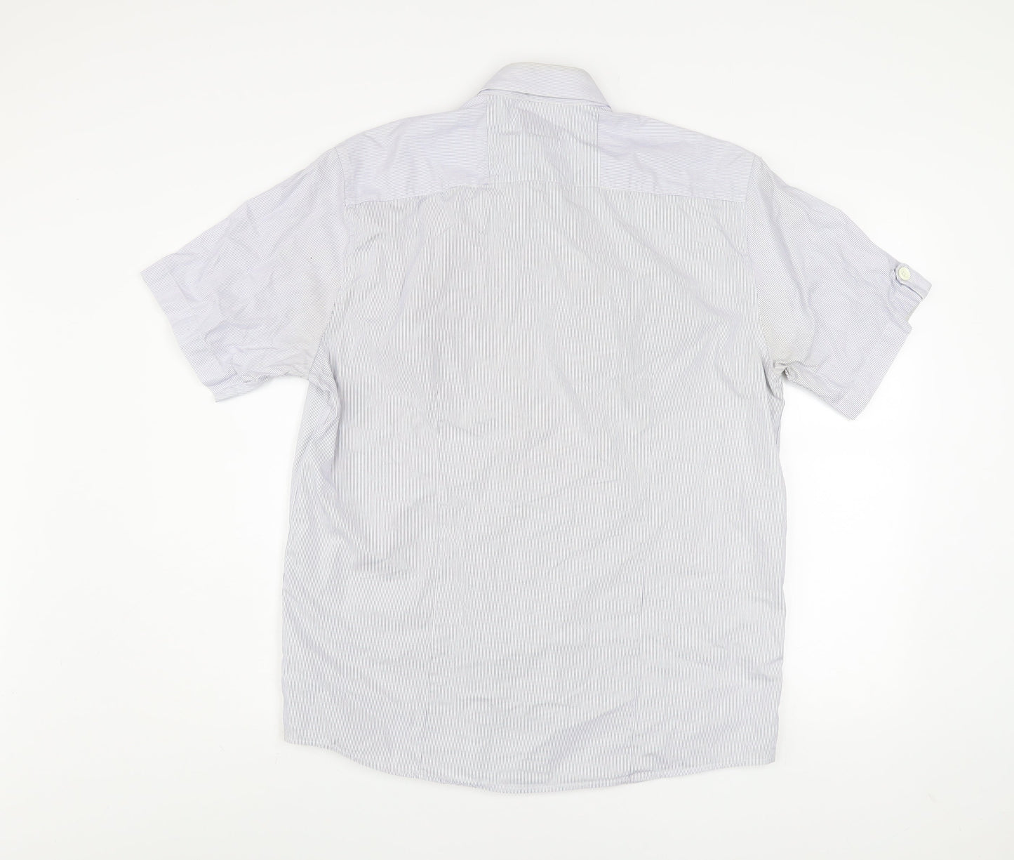Peter Werth Men's Blue Striped Short Sleeve Button-Up Shirt L
